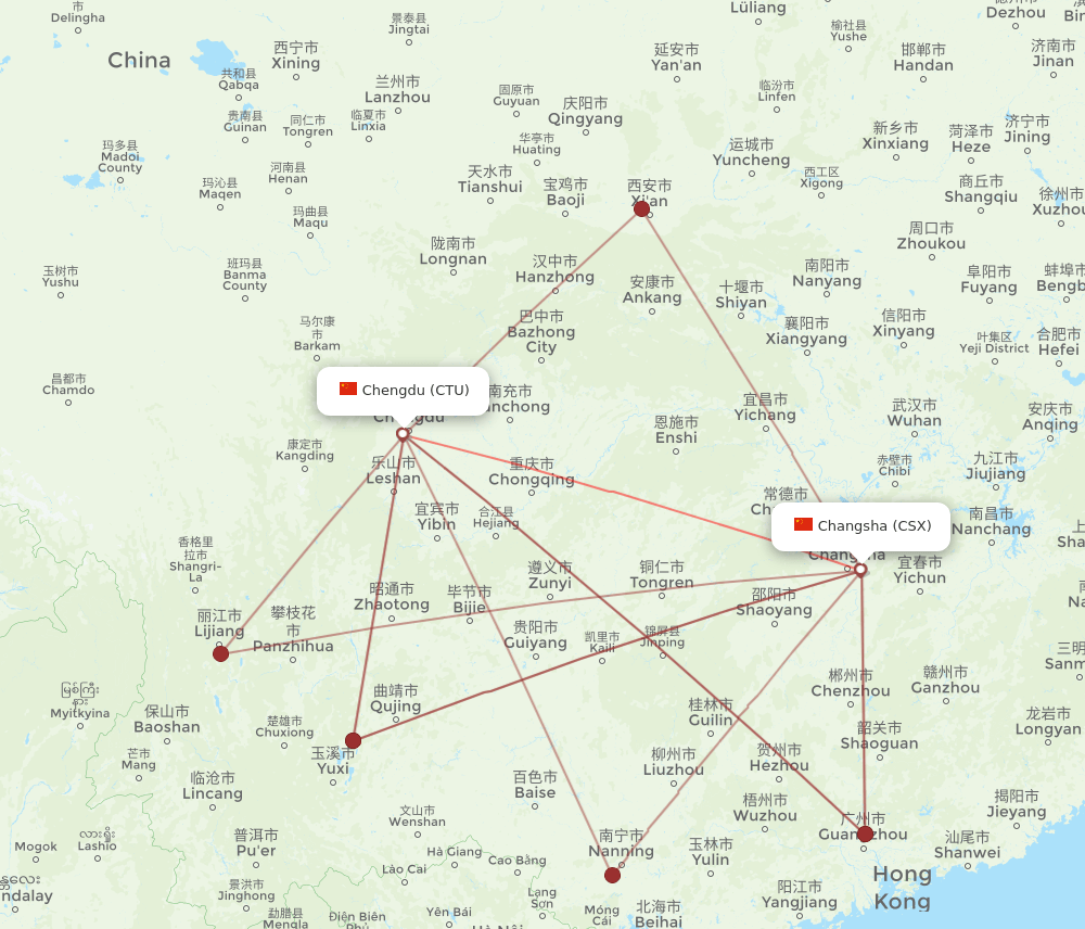 CTU-CSX flight routes