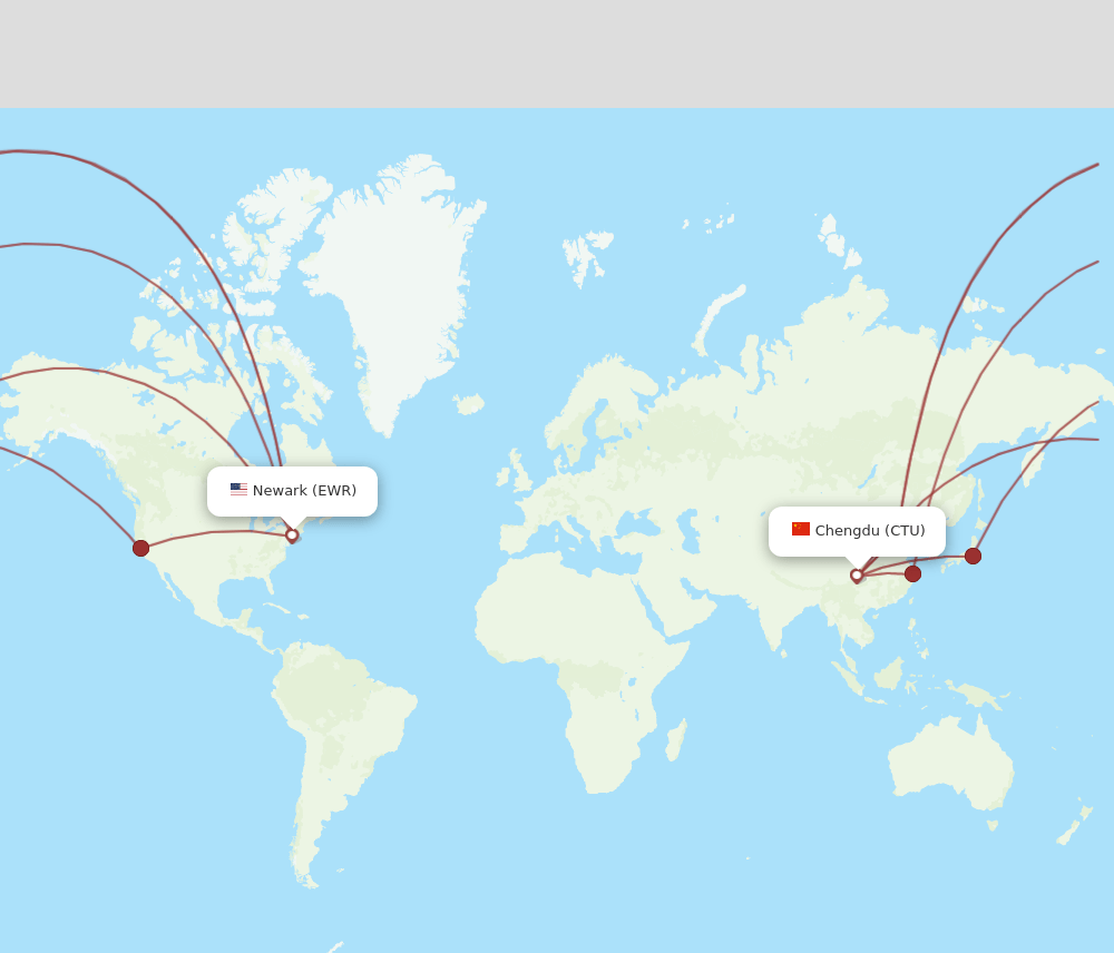 Chengdu - New York route map and flight paths