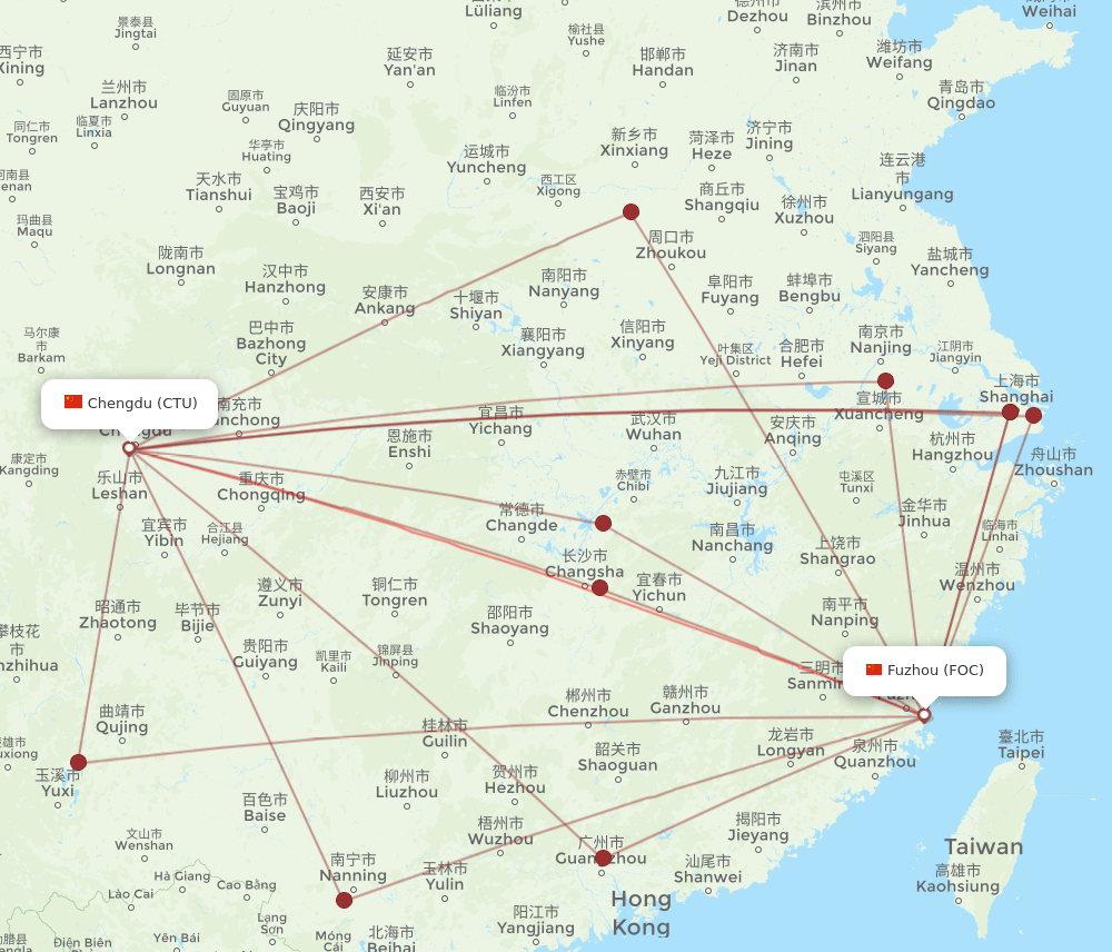 CTU to FOC flights and routes map