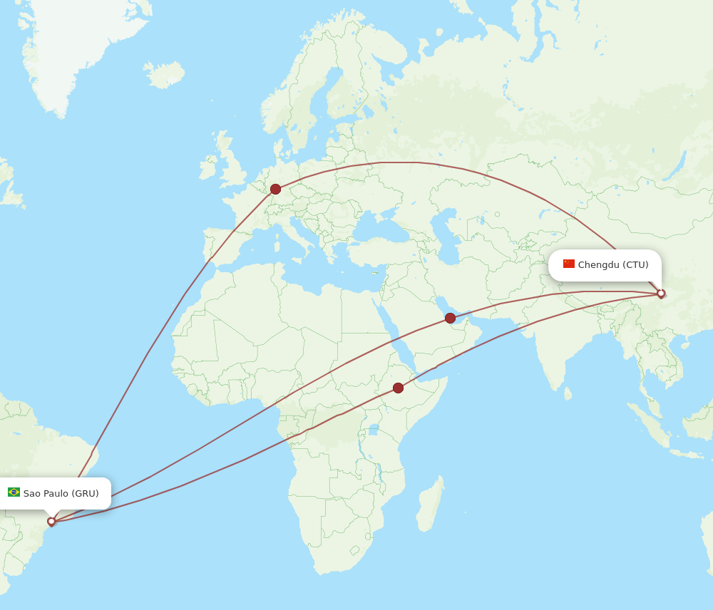 CTU to GRU flights and routes map