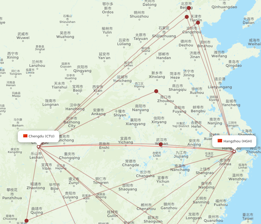 CTU to HGH flights and routes map
