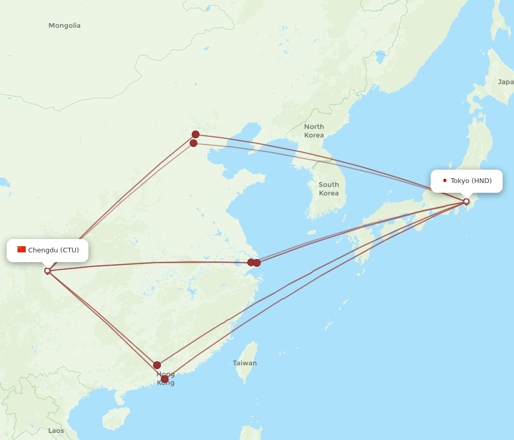 CTU to HND flights and routes map