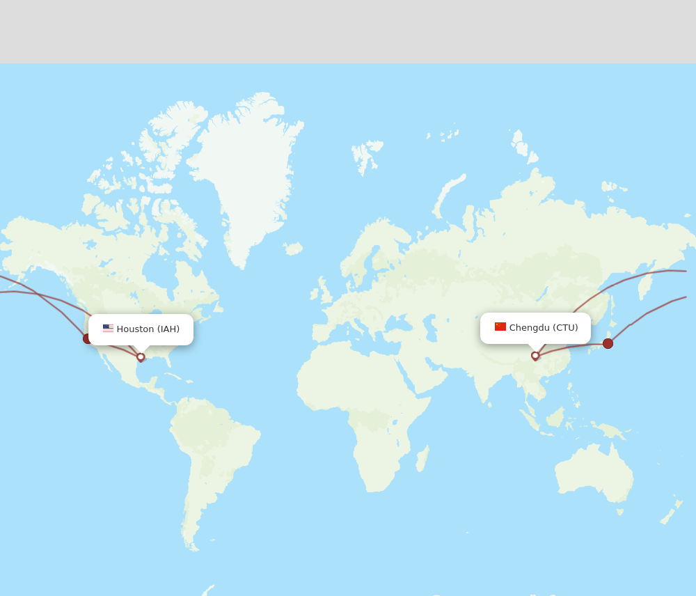 Chengdu - Houston route map and flight paths
