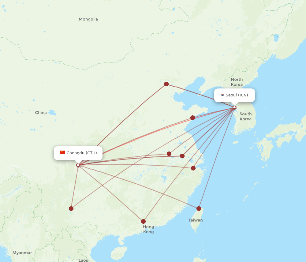 CTU-ICN flight routes