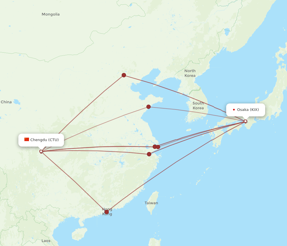 CTU-KIX flight routes