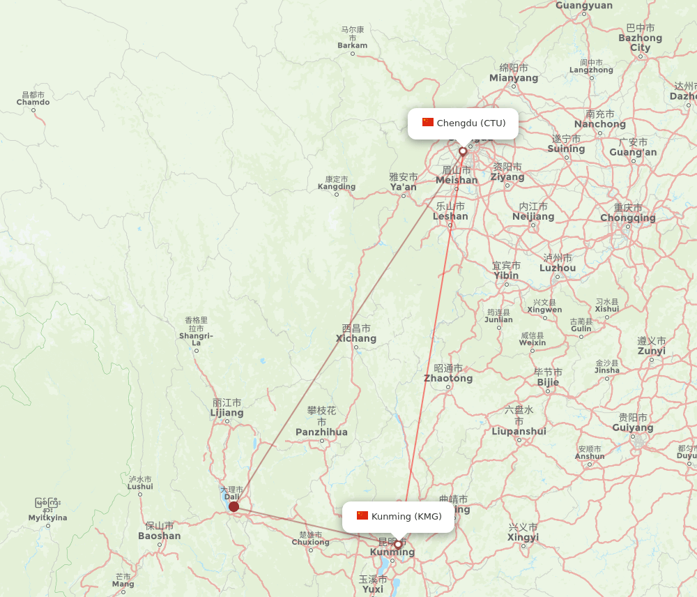 CTU-KMG flight routes