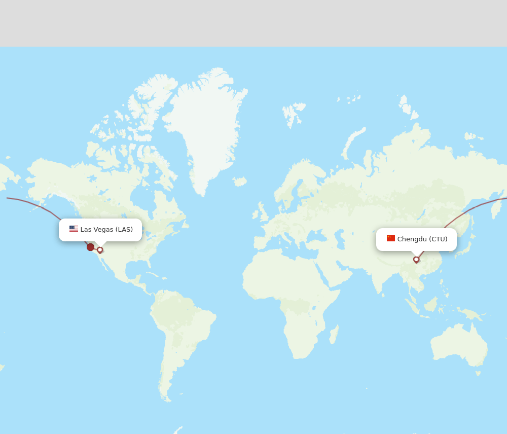 Chengdu - Las Vegas route map and flight paths