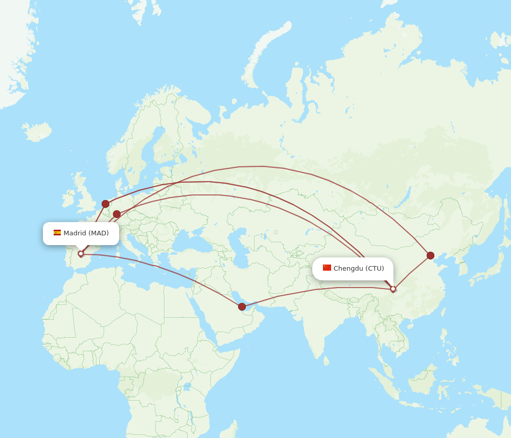 CTU to MAD flights and routes map