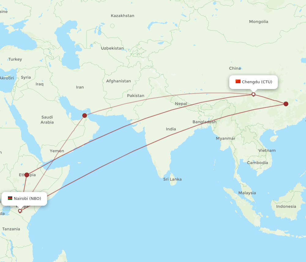 CTU to NBO flights and routes map