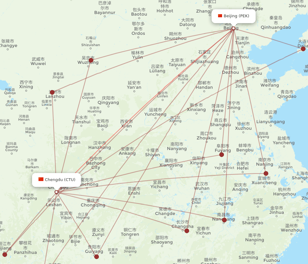 CTU-PEK flight routes