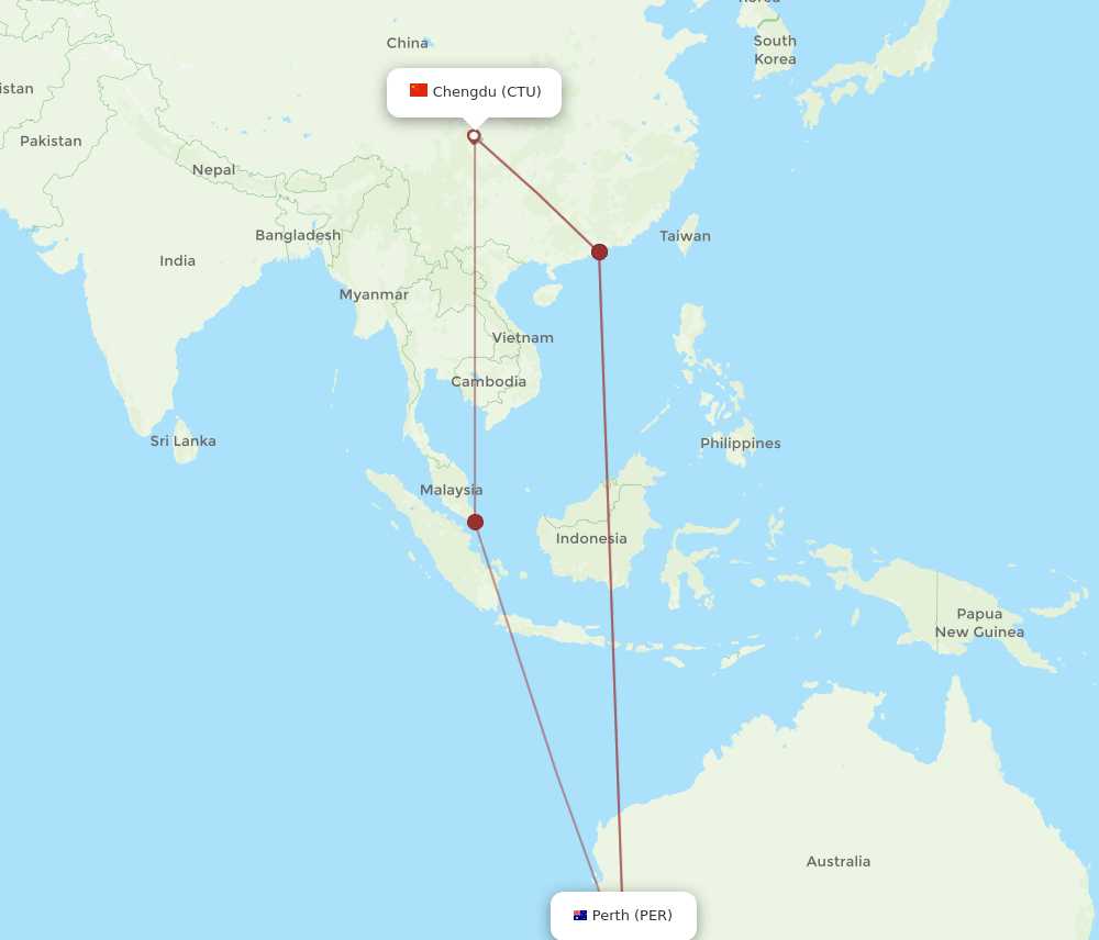 CTU-PER flight routes