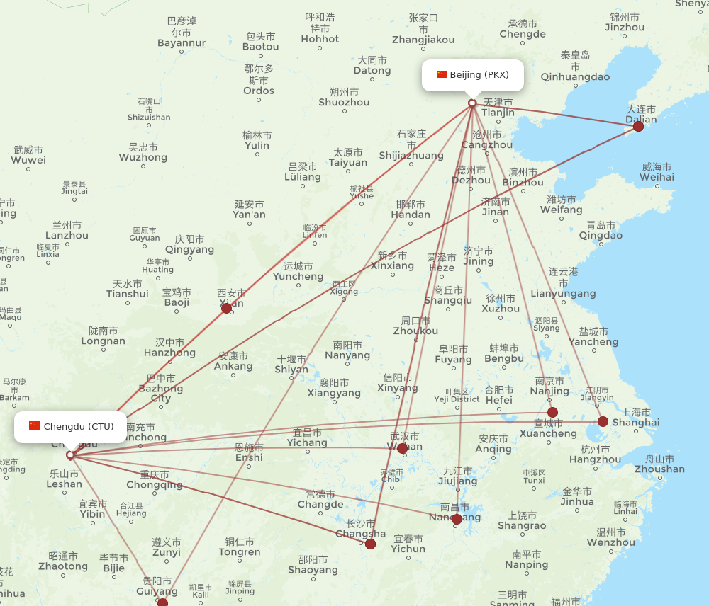 CTU to PKX flights and routes map