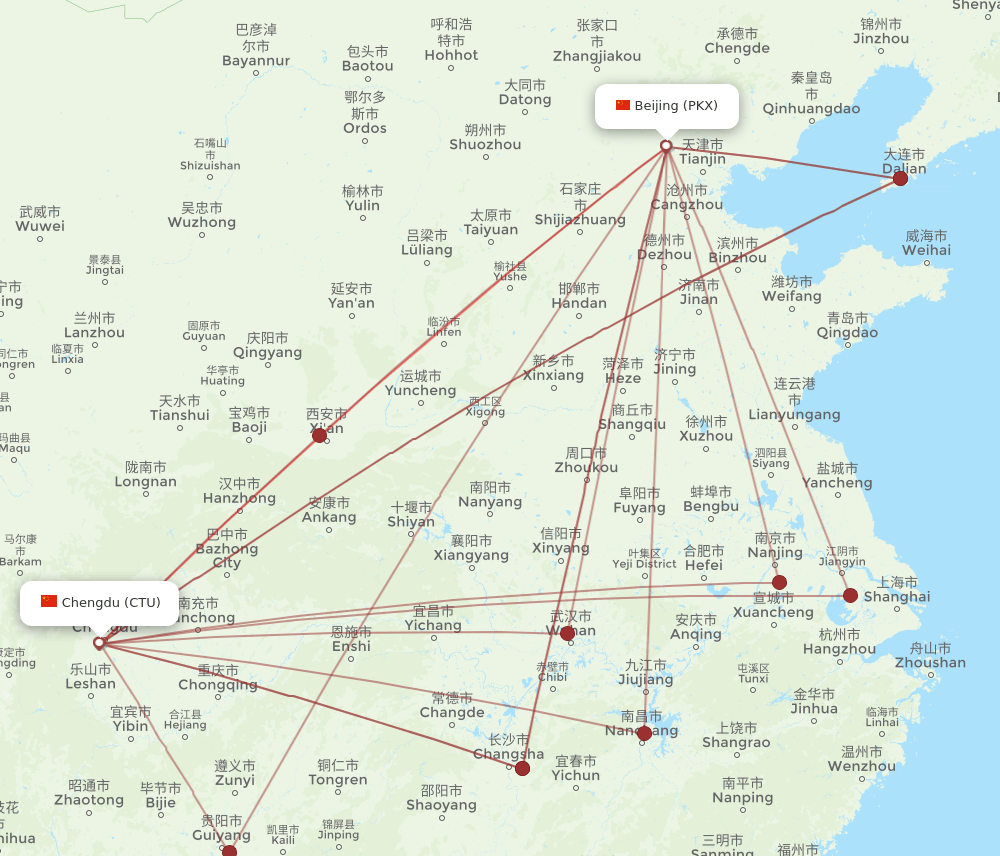 CTU-PKX flight routes