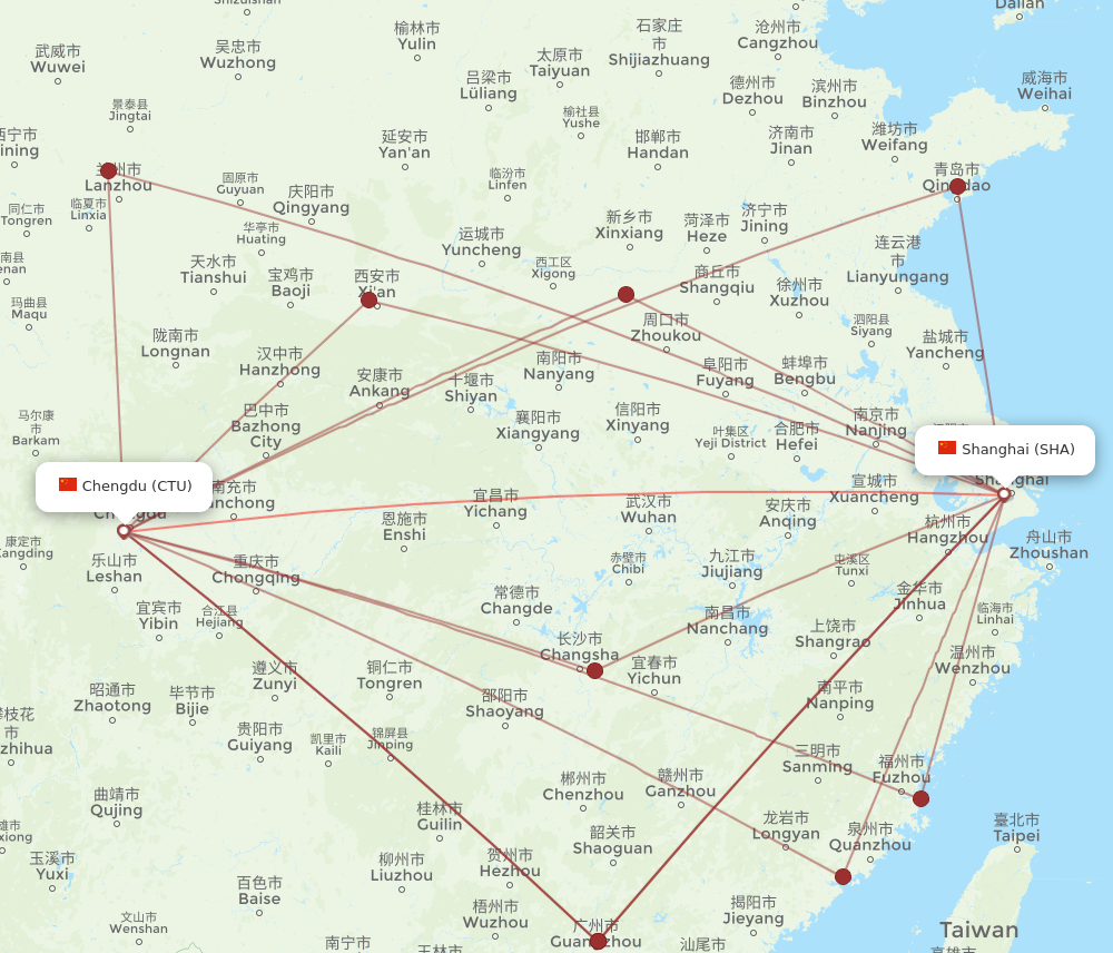 CTU to SHA flights and routes map