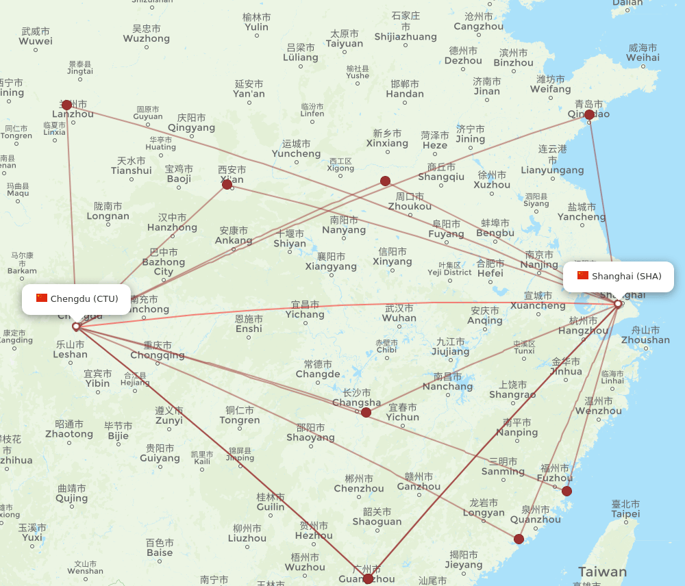 CTU-SHA flight routes