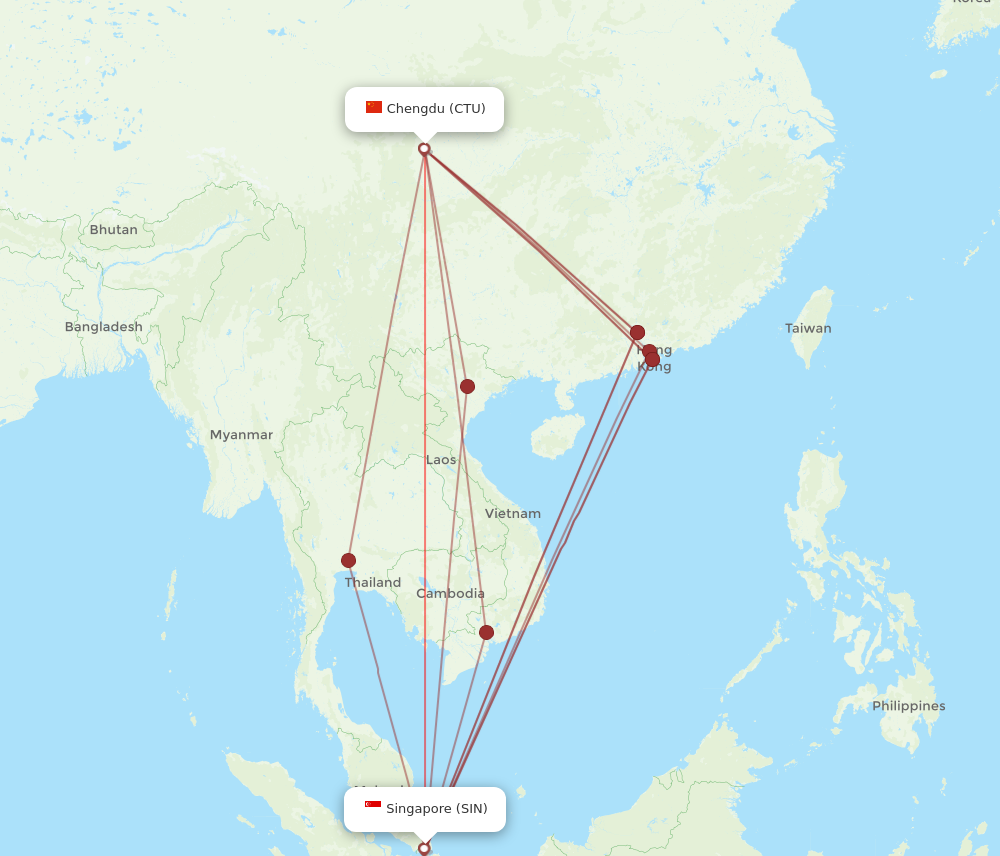 CTU to SIN flights and routes map