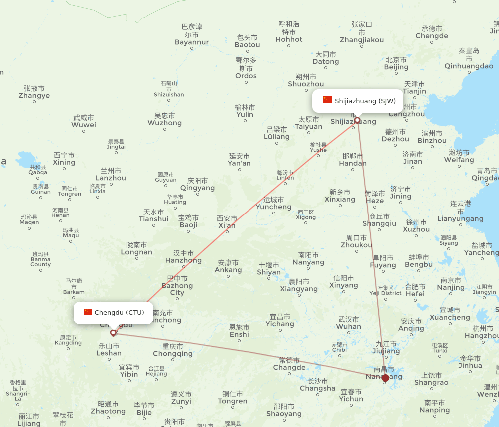 SJW to CTU flights and routes map