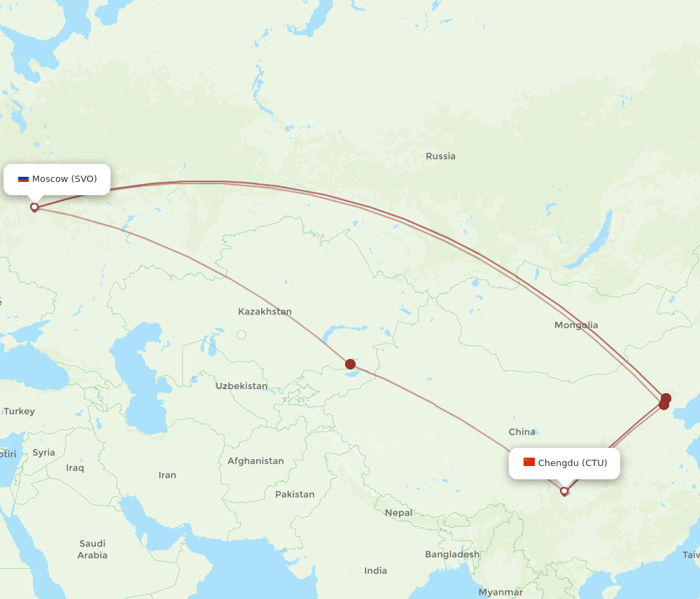 CTU to SVO flights and routes map