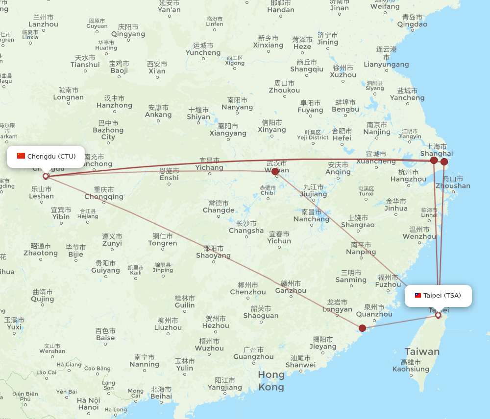 CTU-TSA flight routes