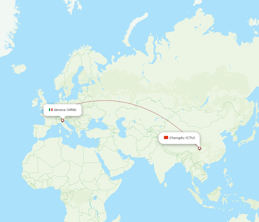 Verona - Chengdu route map and flight paths