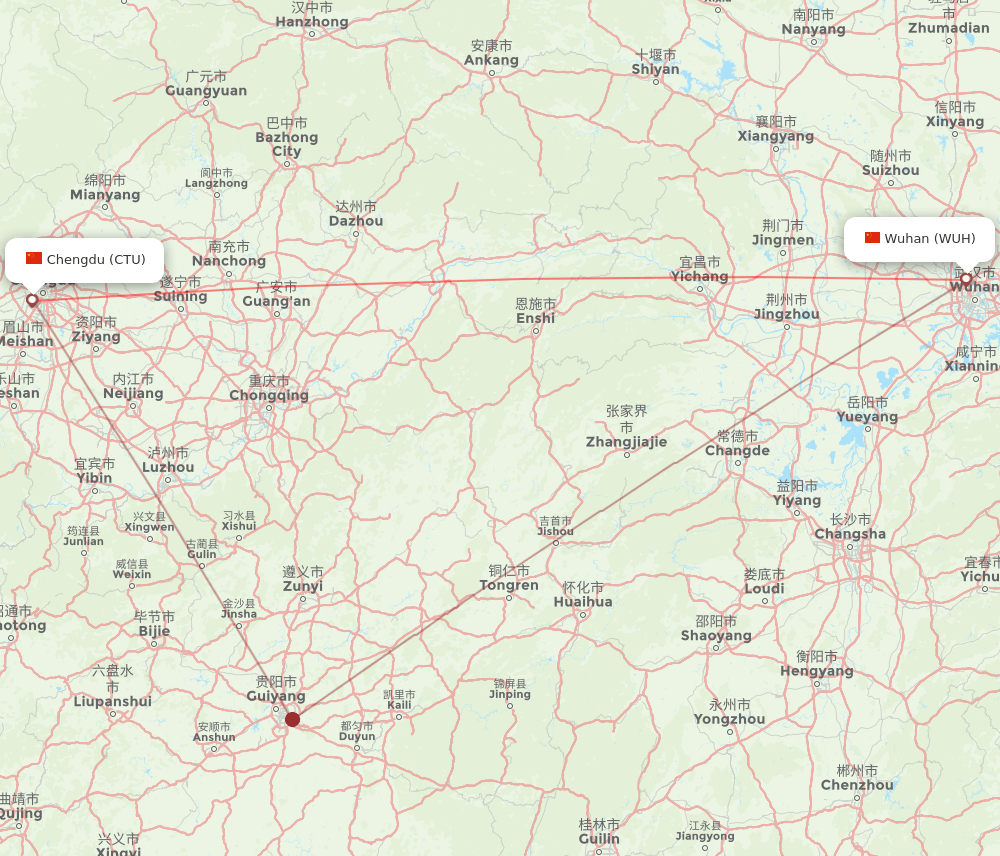 CTU to WUH flights and routes map