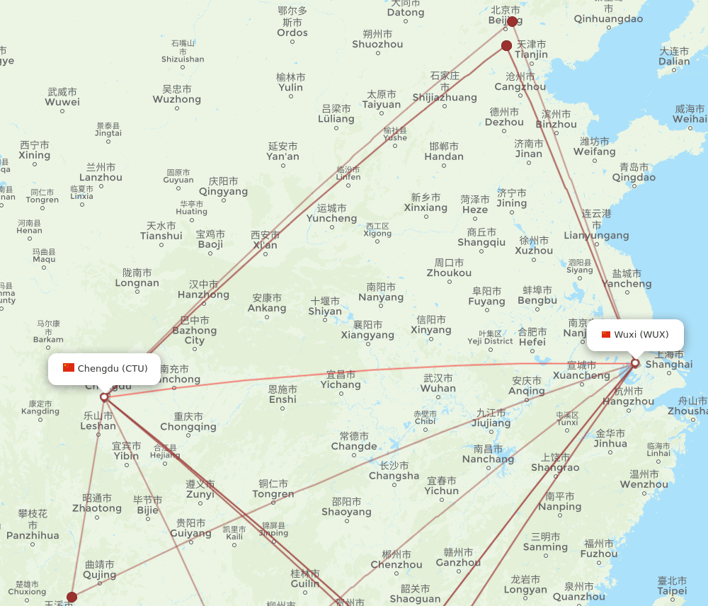 CTU-WUX flight routes