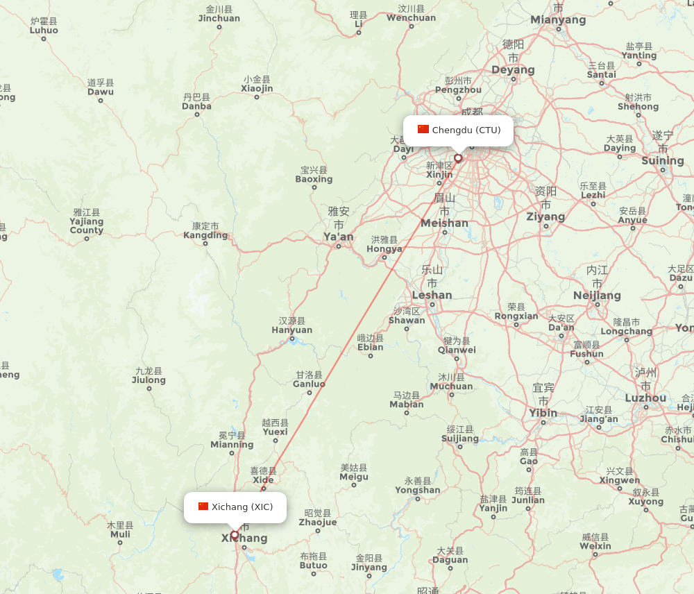 Chengdu - Xichang route map and flight paths