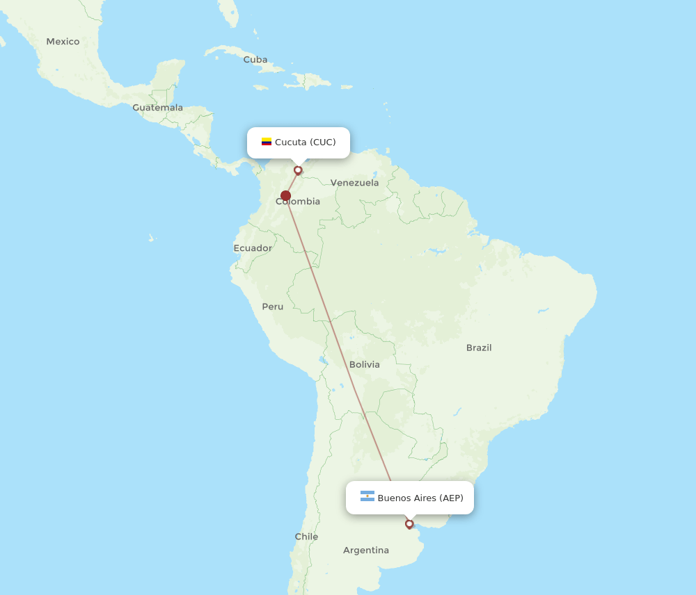 Buenos Aires - Cucuta route map and flight paths
