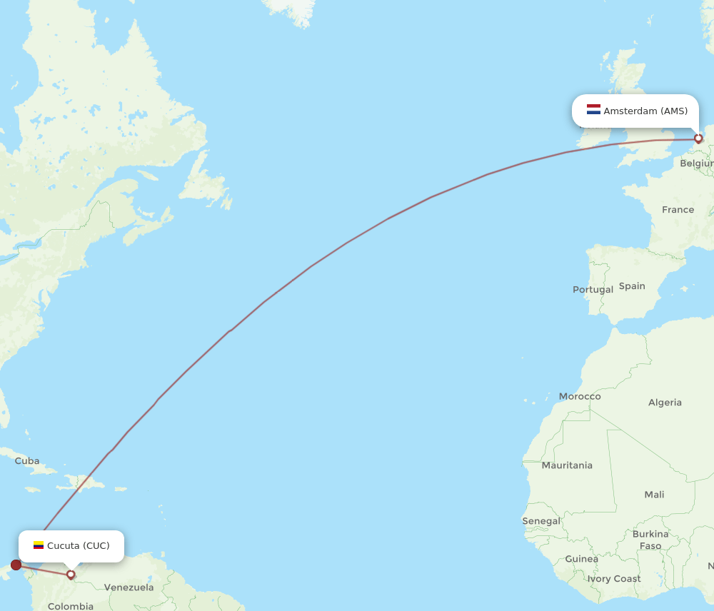 CUC-AMS flight routes