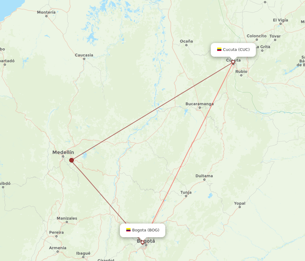 CUC to BOG flights and routes map