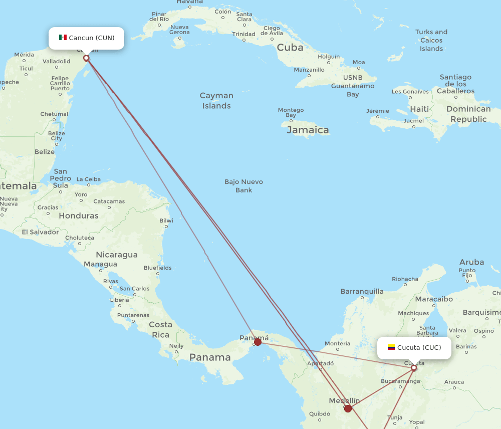 CUC to CUN flights and routes map