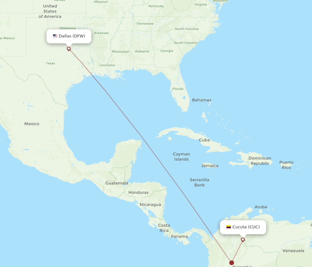 CUC-DFW flight routes