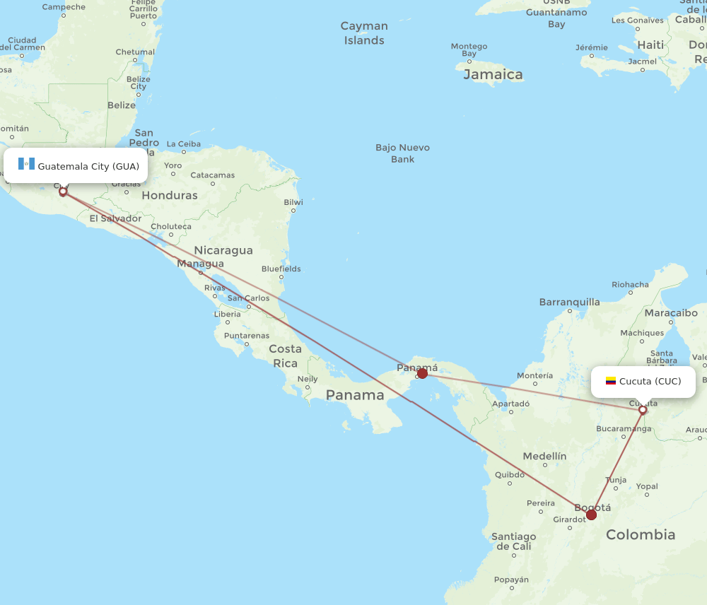 CUC to GUA flights and routes map
