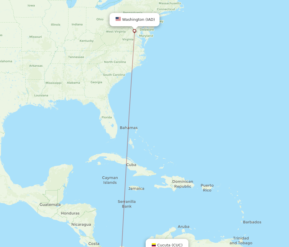 Dulles - Cucuta route map and flight paths