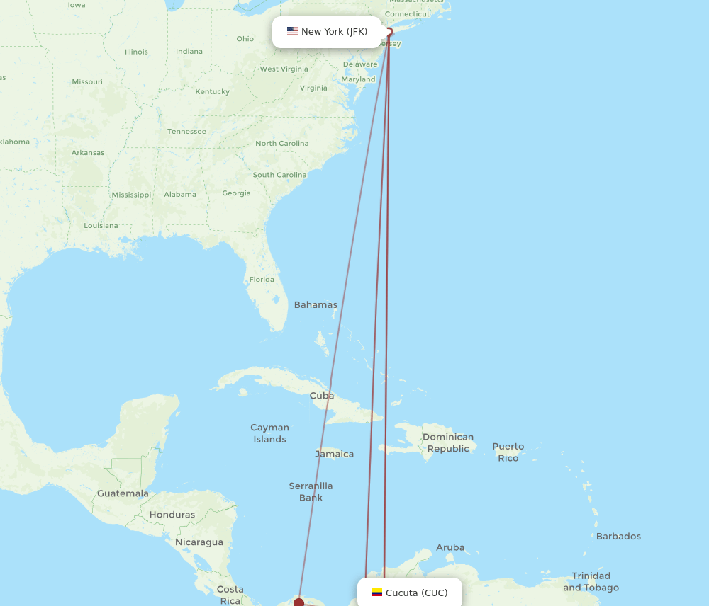 CUC-JFK flight routes