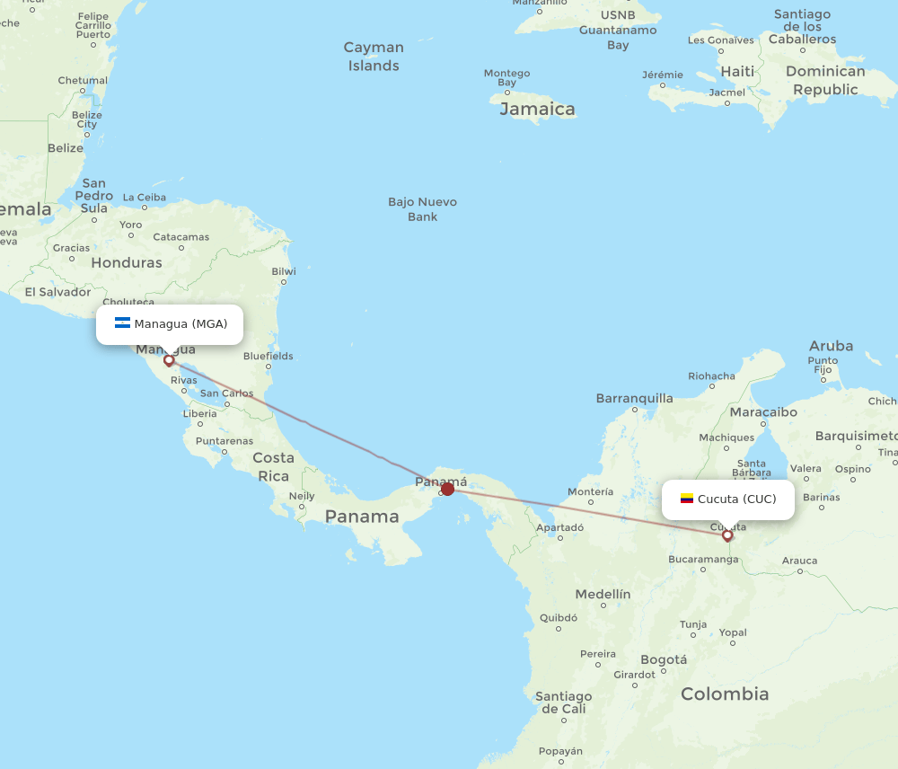 MGA to CUC flights and routes map