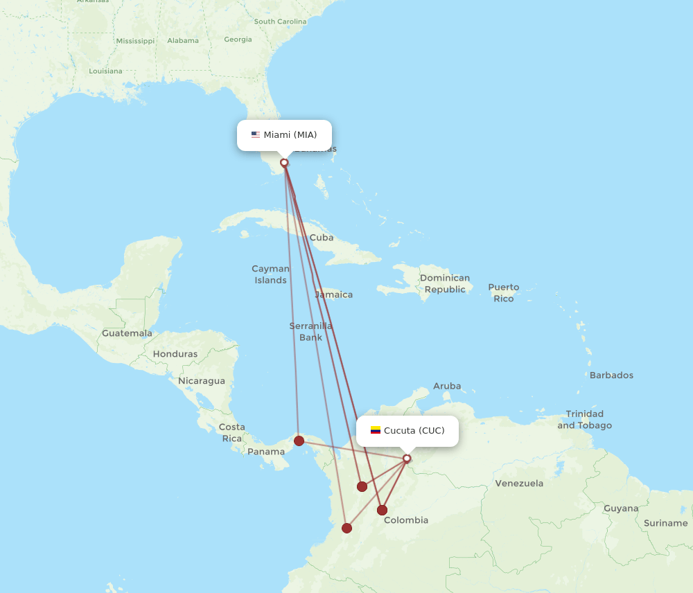 CUC-MIA flight routes