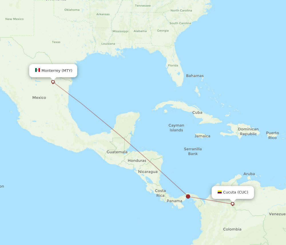 Monterrey - Cucuta route map and flight paths