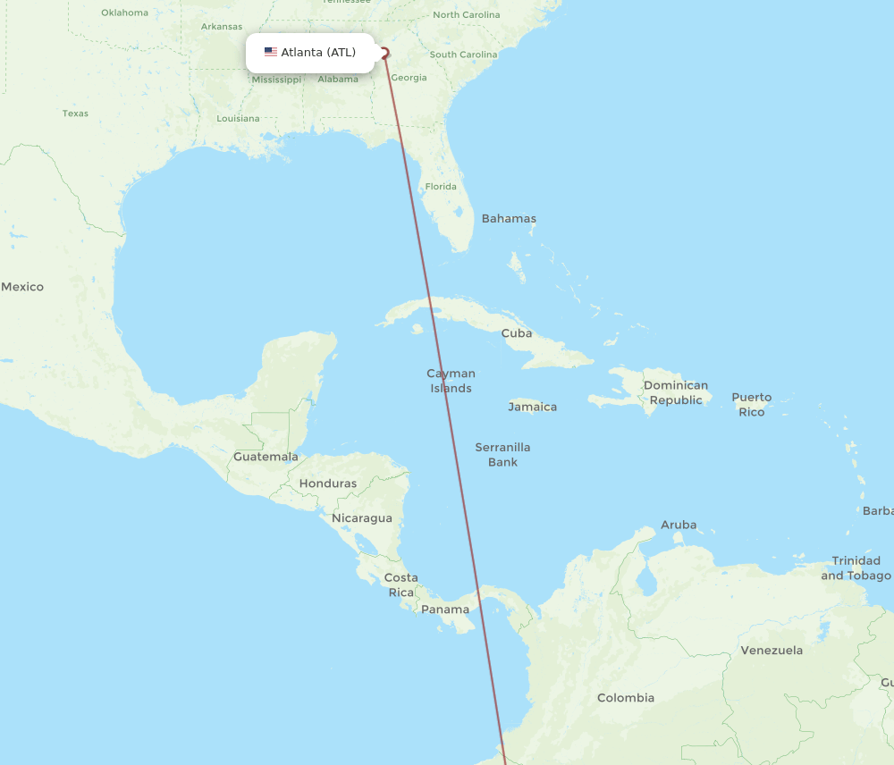 Atlanta - Cuenca route map and flight paths