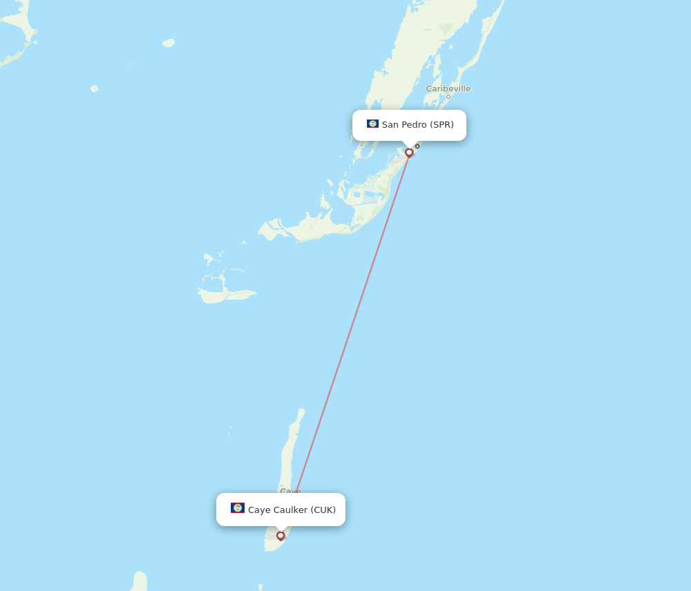 Caye Caulker - San Pedro route map and flight paths