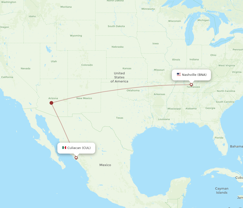 Culiacan - Nashville route map and flight paths