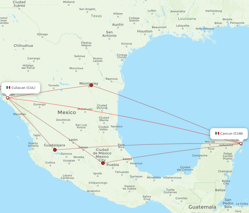 CUL-CUN flight routes