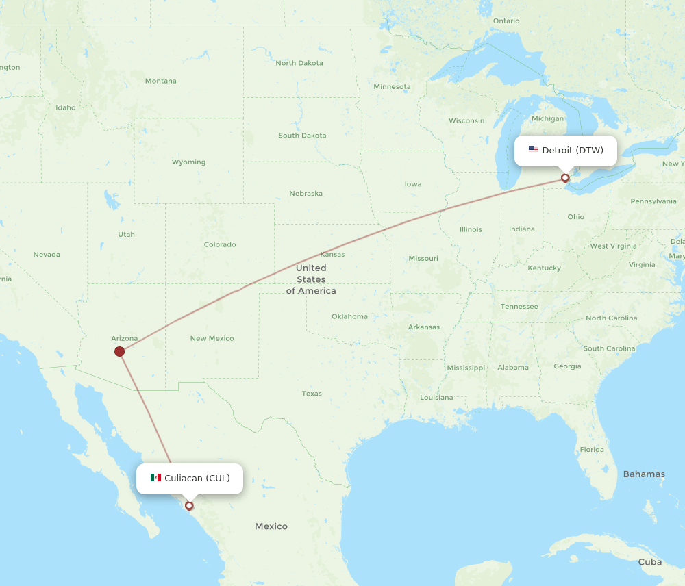 CUL-DTW flight routes
