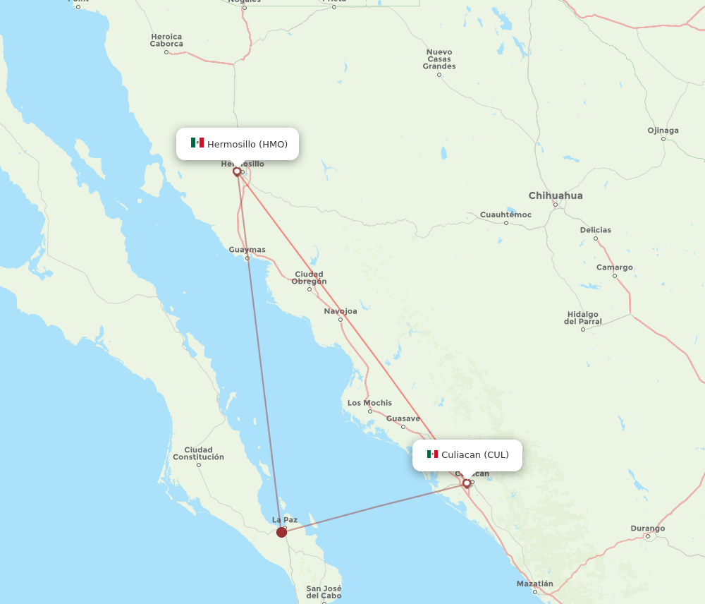 CUL to HMO flights and routes map