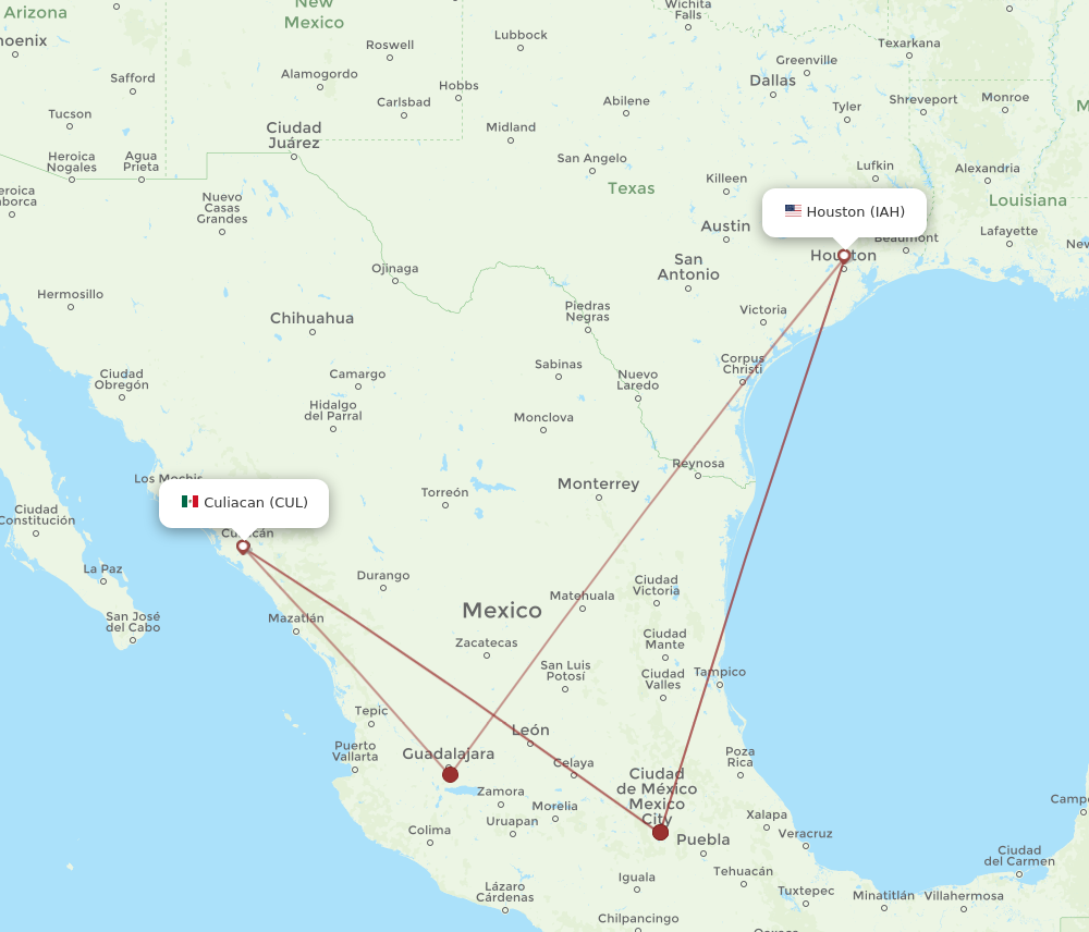 CUL to IAH flights and routes map