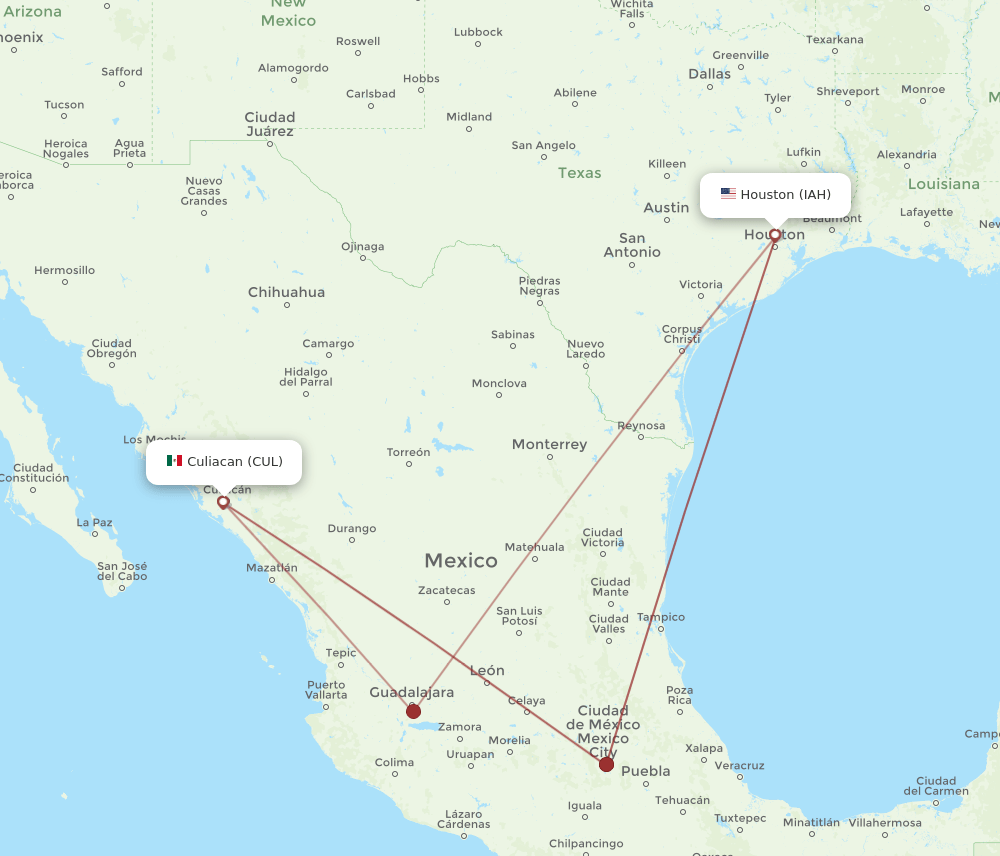 CUL-IAH flight routes