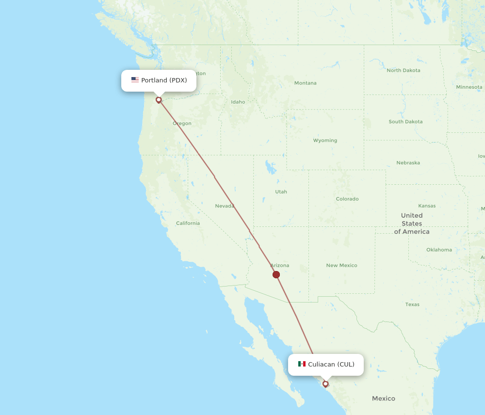 Culiacan - Portland route map and flight paths