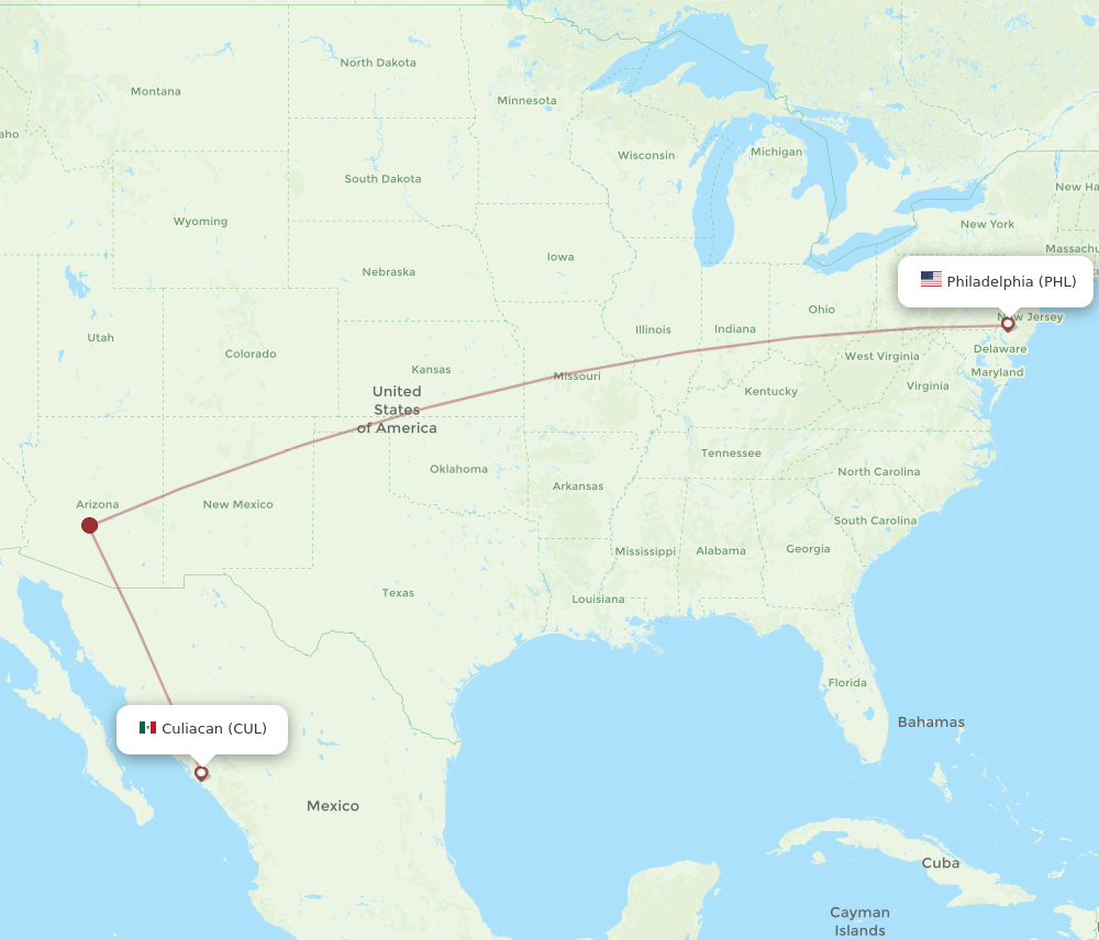 CUL to PHL flights and routes map