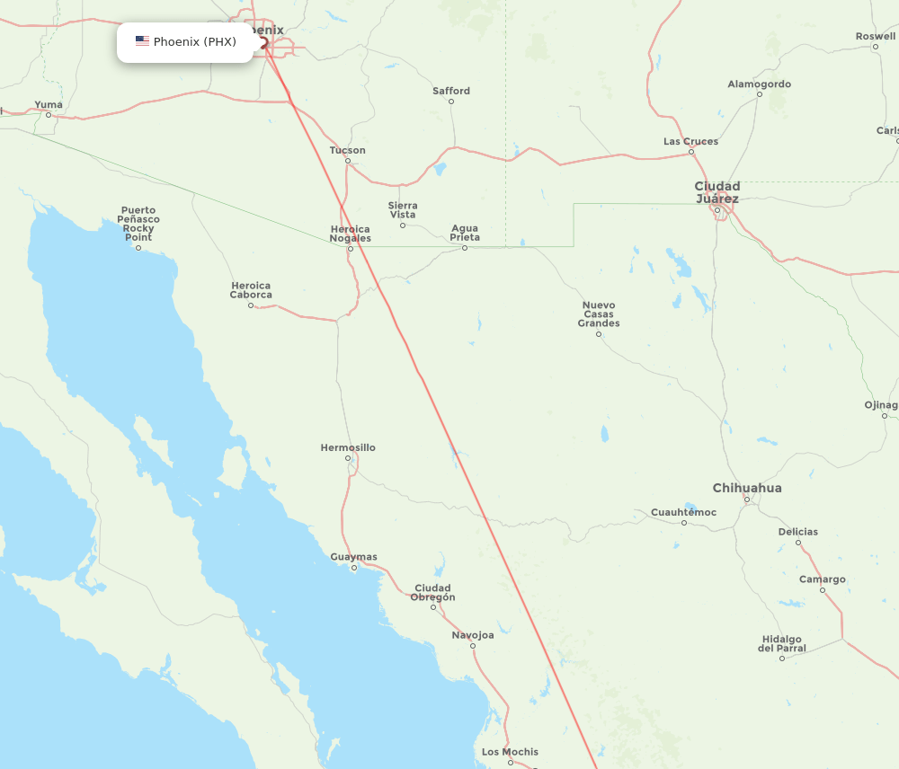 Culiacan - Phoenix route map and flight paths