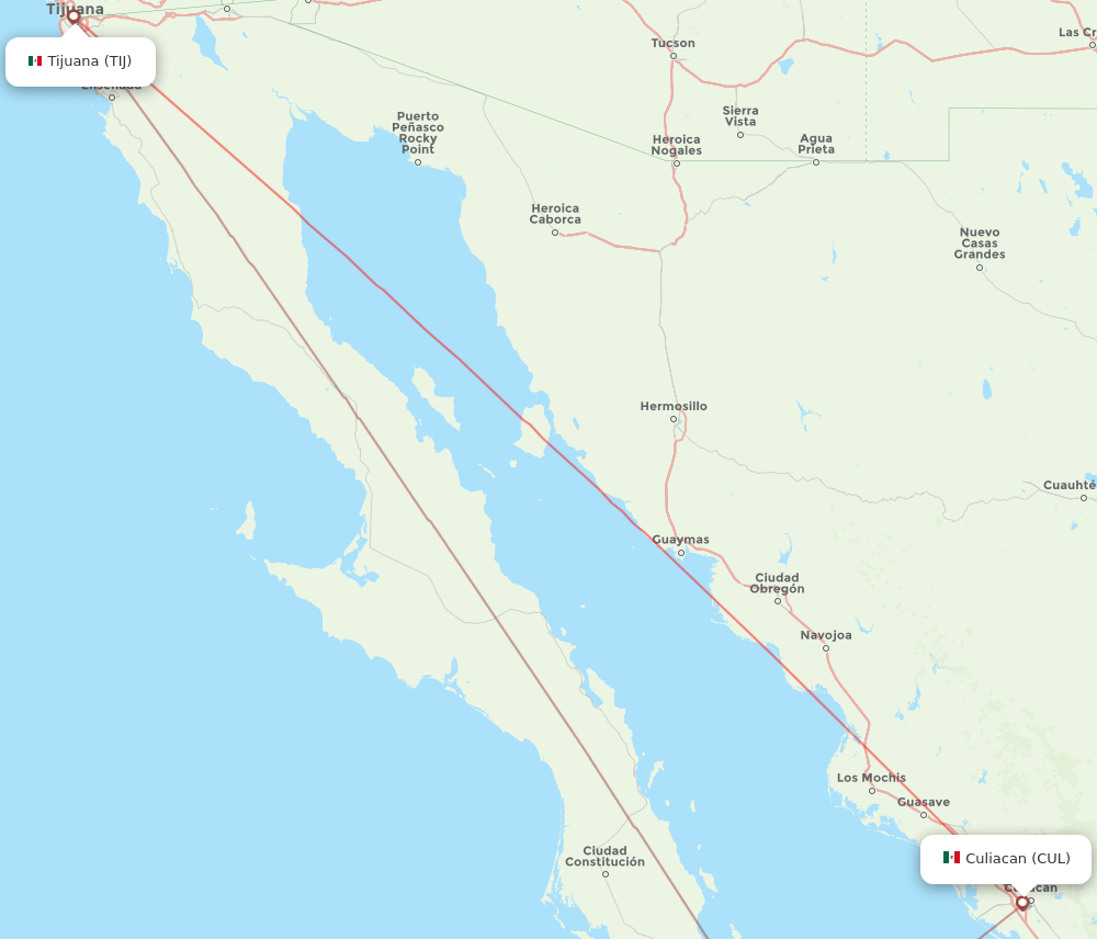 CUL to TIJ flights and routes map